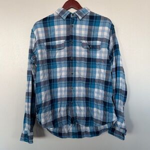OLD NAVY Men's PLAID FLANNEL SHIRT Blue LONG SLEEVE Size LARGE